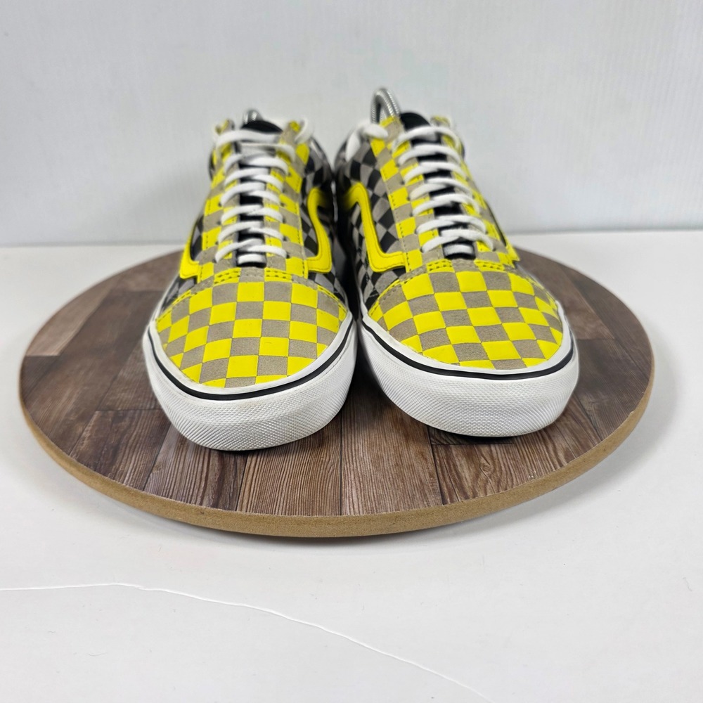 Vans Old Skool M Sz 9.5/ W 10.5 Yellow Gray Checkerboard Suede Skate Sneakers - Picture 2 of 10